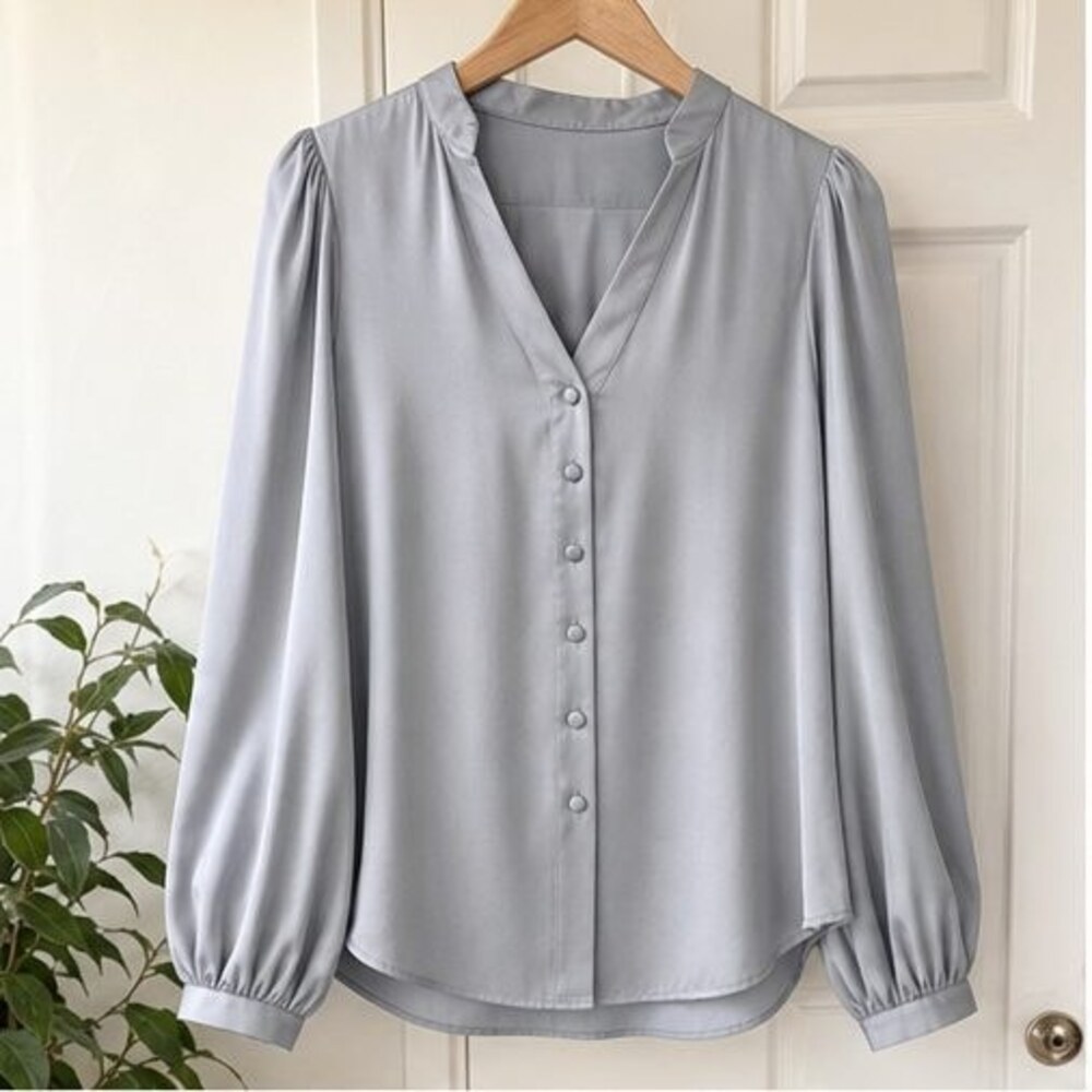 Gray Tie Neck Blouse